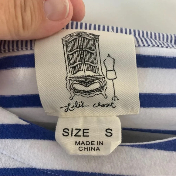 Lili’s Closet Blue White Stripe Top 3/4 Sleeve Size Small Chambray Anthropologie - Picture 7 of 7